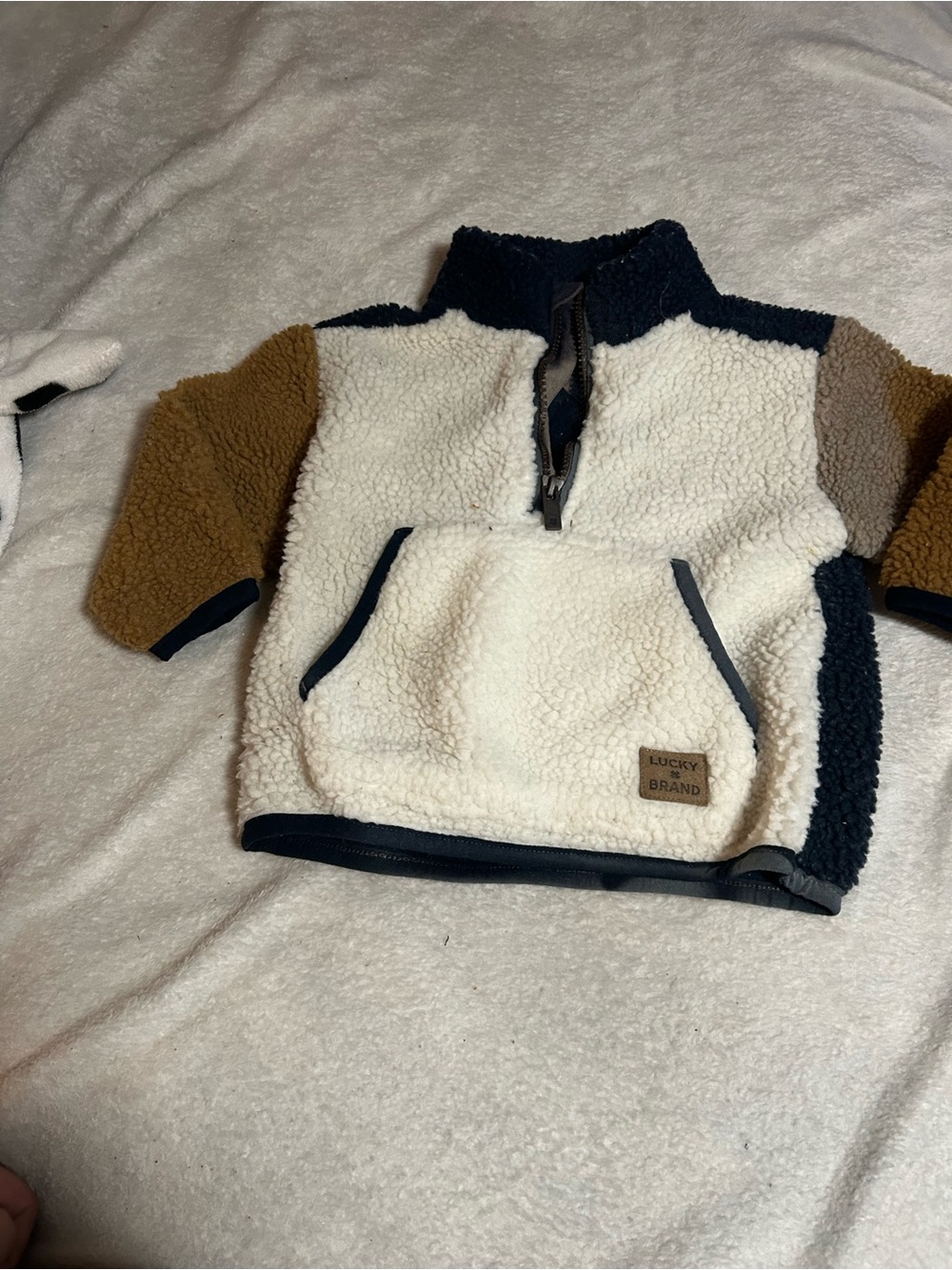 Lucky Brand Kids Cream, Brown & Navy Sherpa Half-Zip Pullover